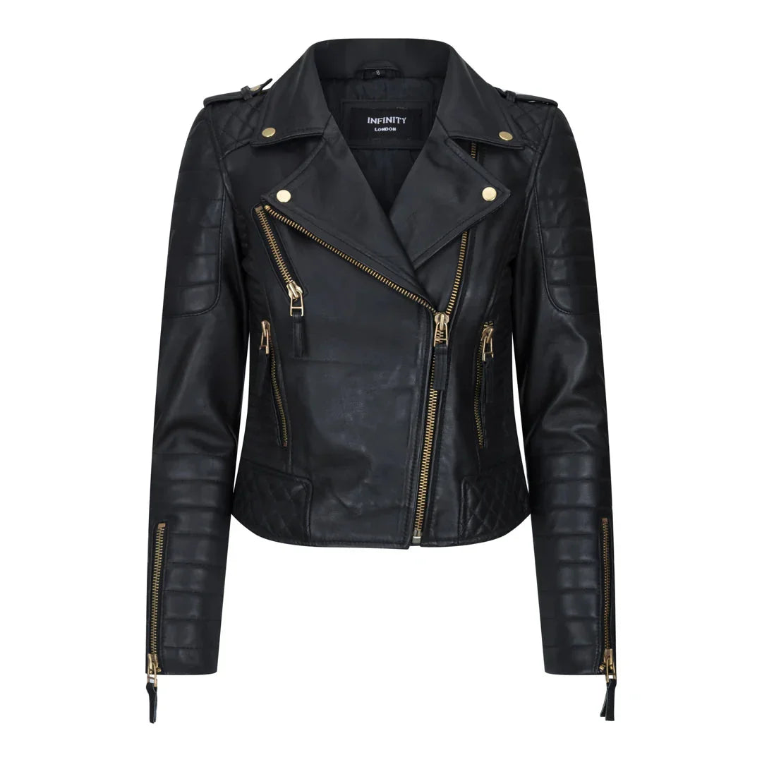 Slim Fit Women's Biker Jacket with Zipper