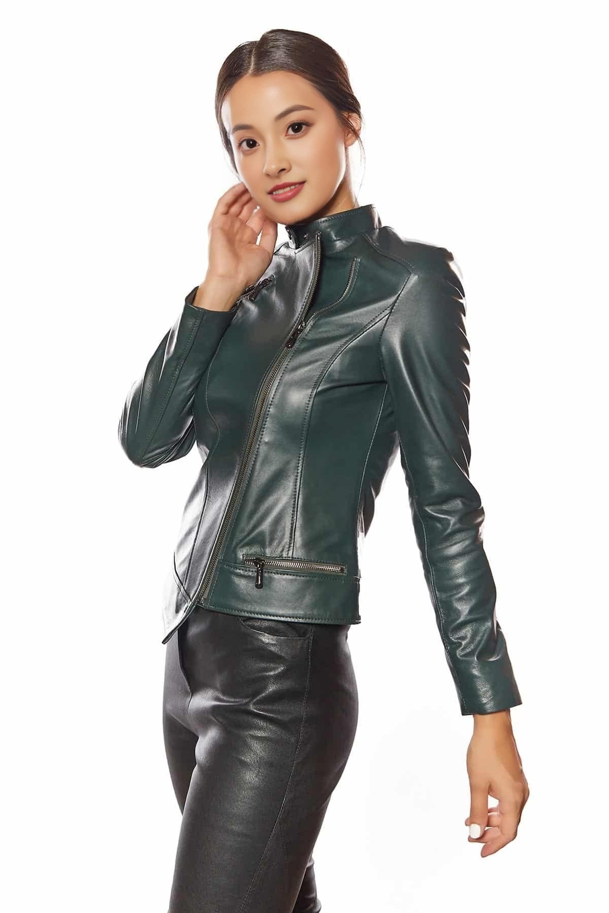 Jennifer Green Leather Jacket For Women