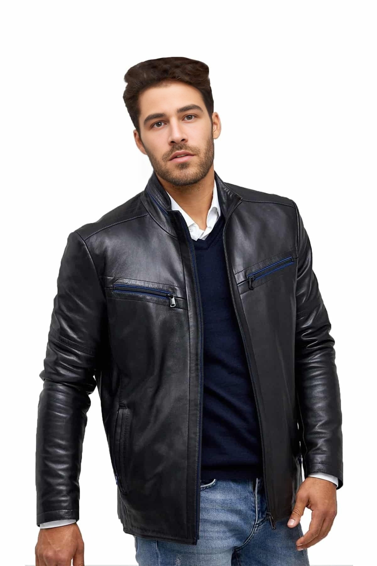 Lawrence Black Slim Fit Leather Jacket For Men
