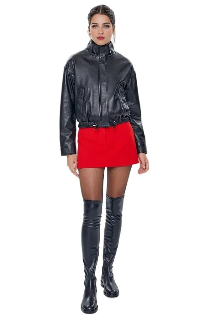 Skylar Black Short Leather Jacket For Women