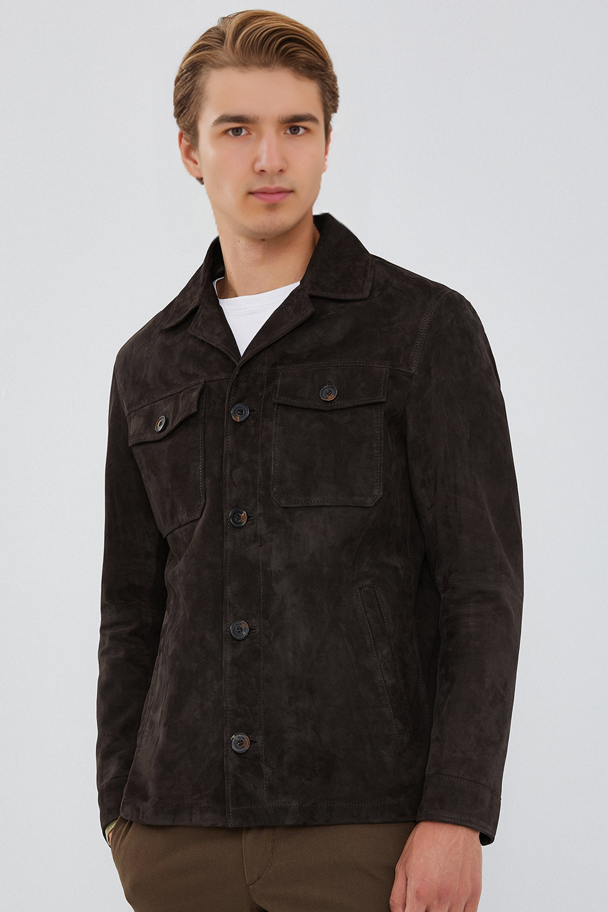 Icardi Brown Suede Blazer Leather Jacket For Men