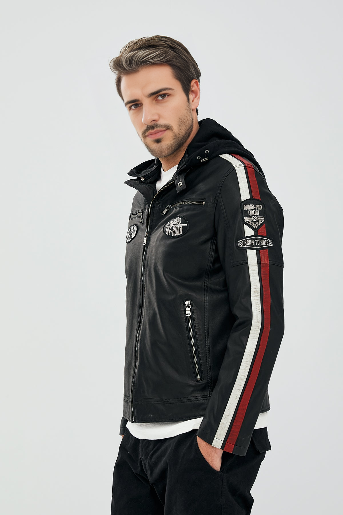Formula Black Emblem Hooded Sports Leather Jacket For Men