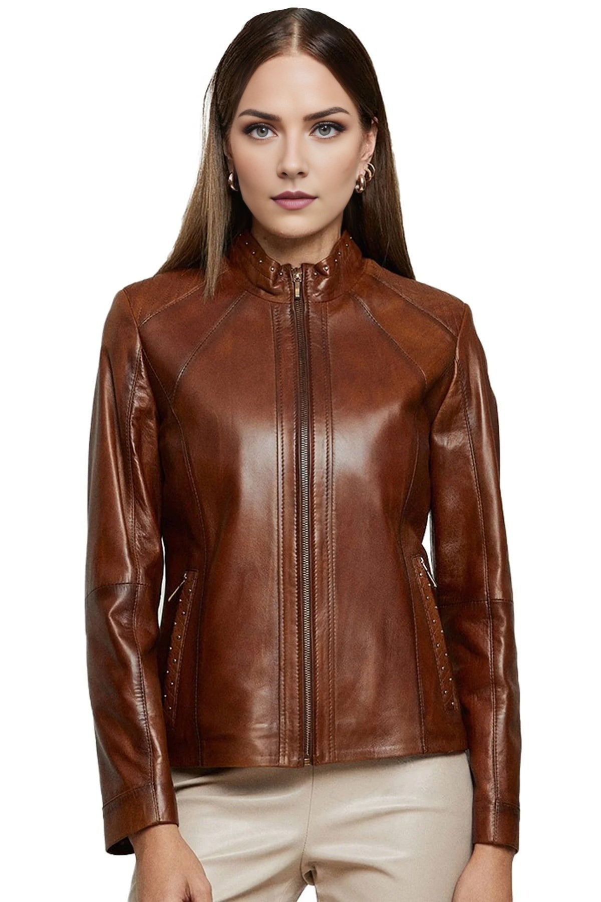 Mila Brown Leather Jacket For Women
