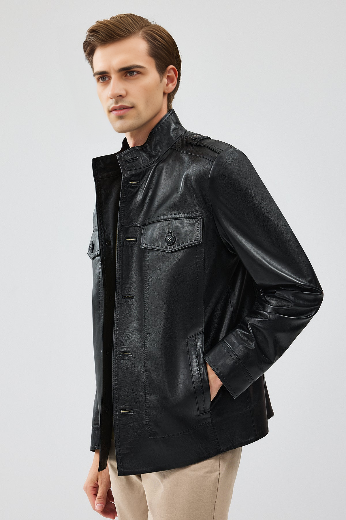 Alvarez Black Leather Jacket For Men