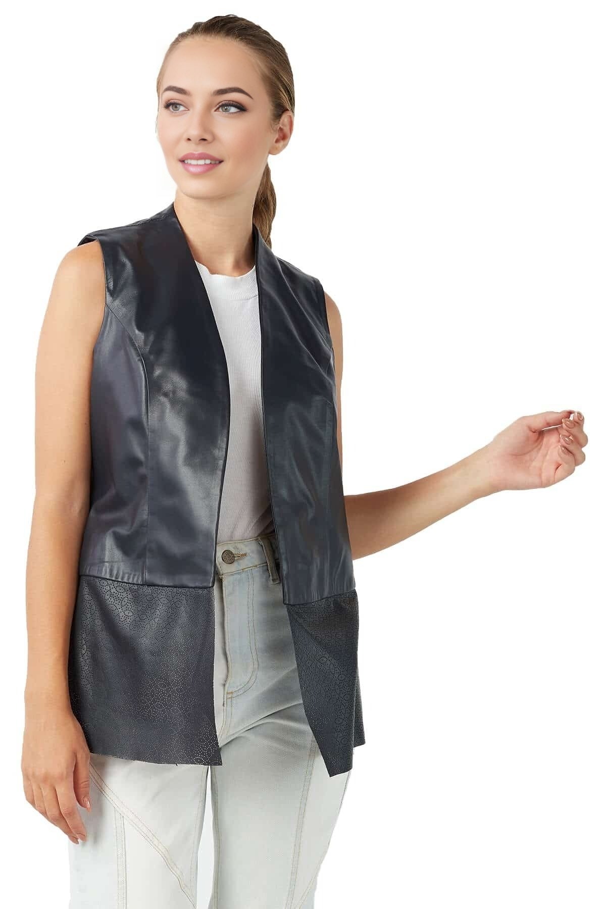 Makenzie Black Vest Leather Jacket For Women