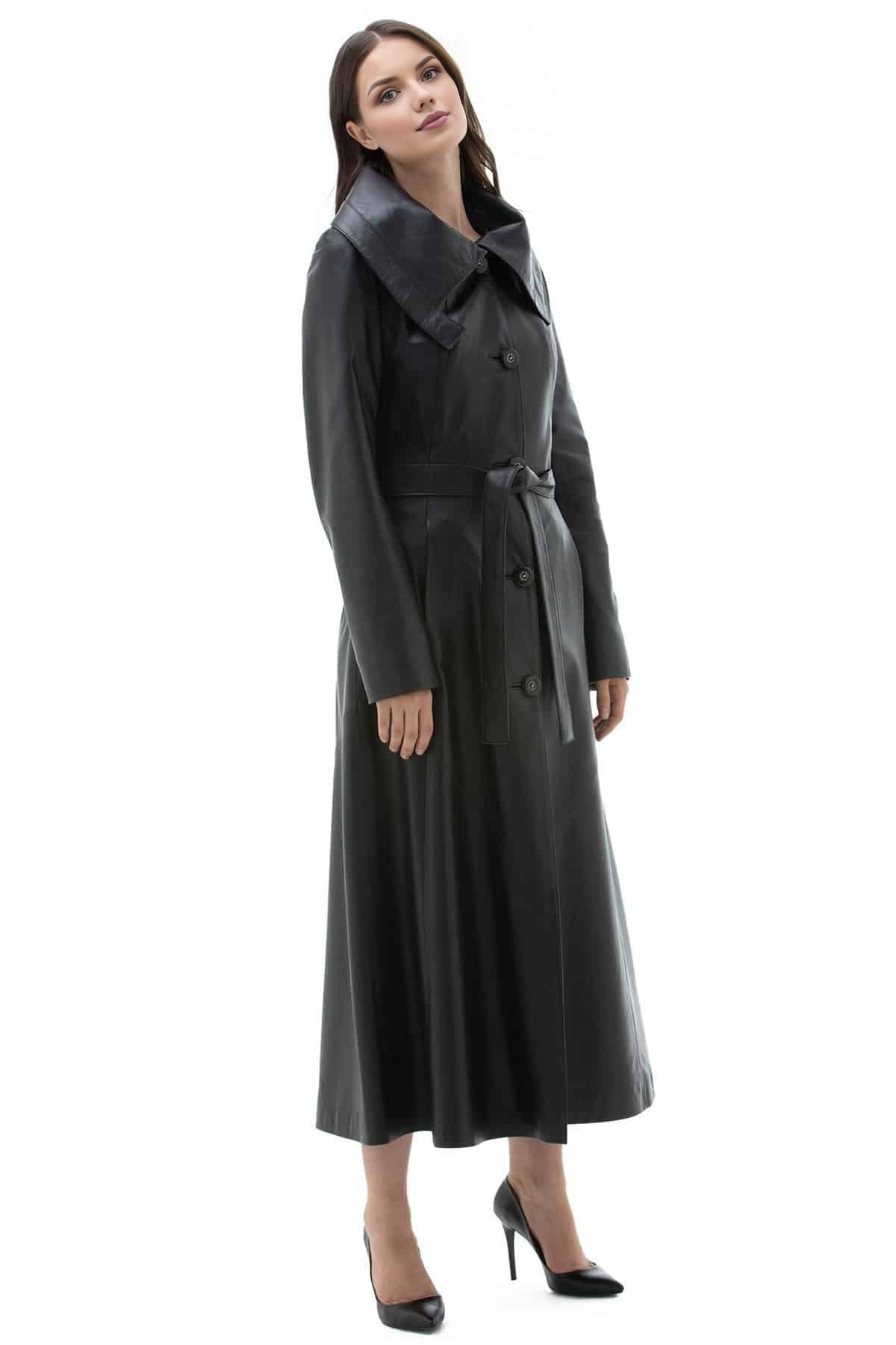 Diana Black Long Leather Coat For Women