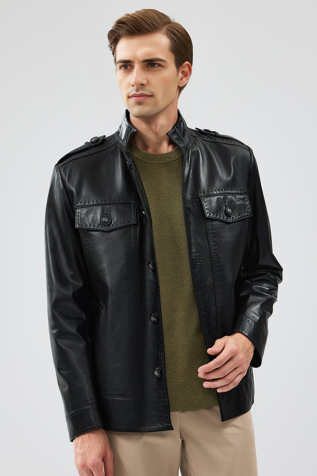 Alvarez Black Leather Jacket For Men