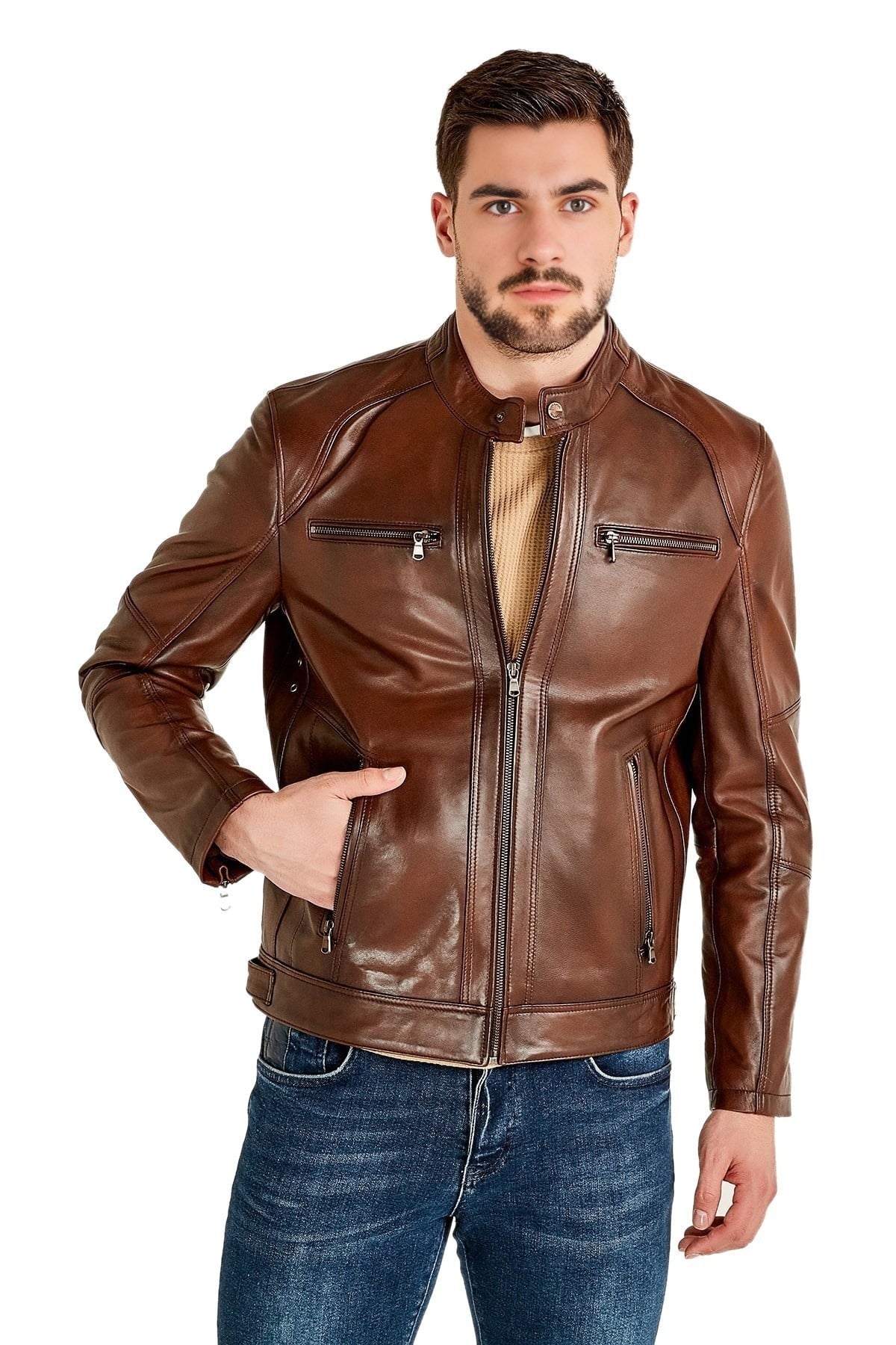 Lucas Brown Leather Jacket For Men