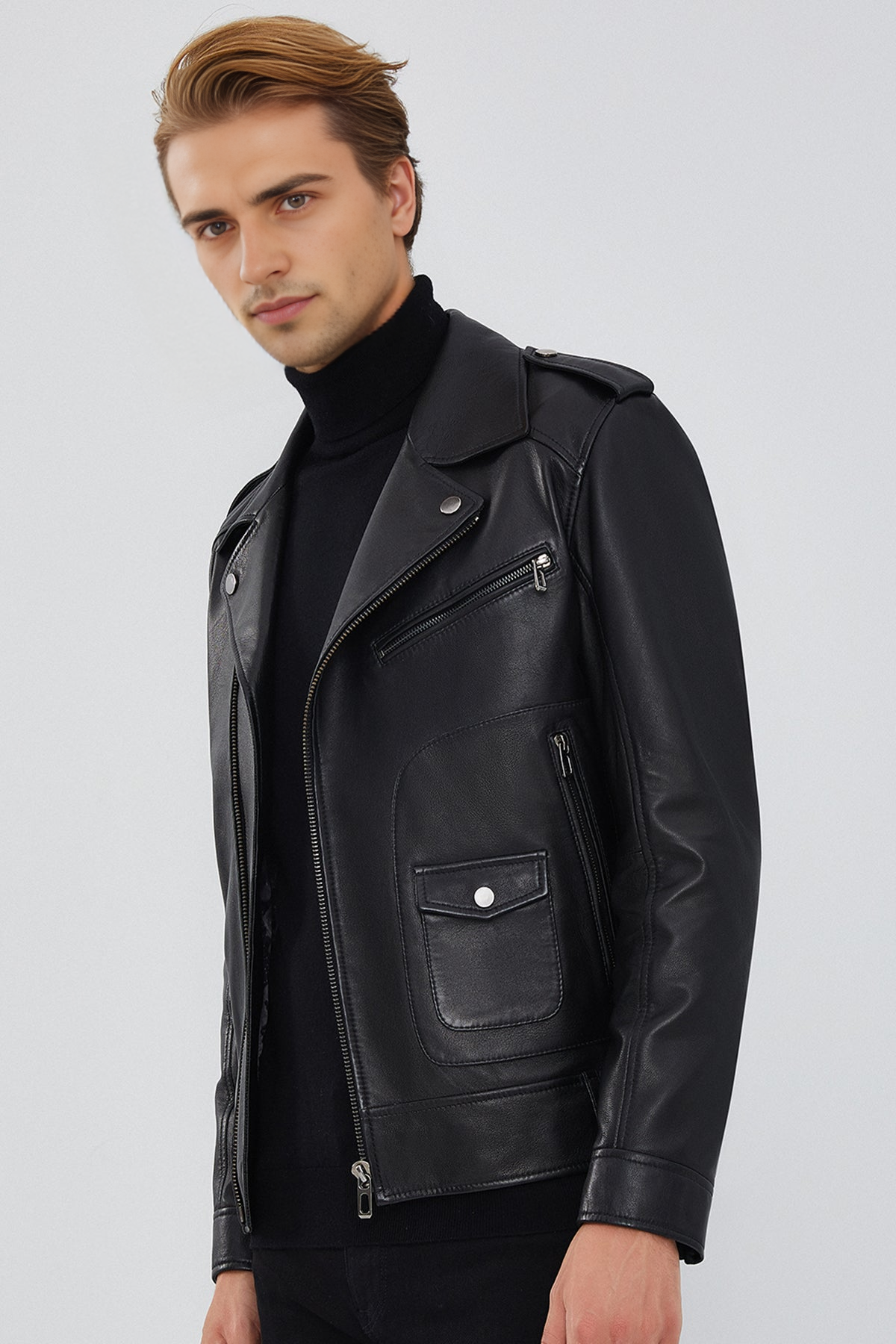 Black Biker Leather Jacket For Men