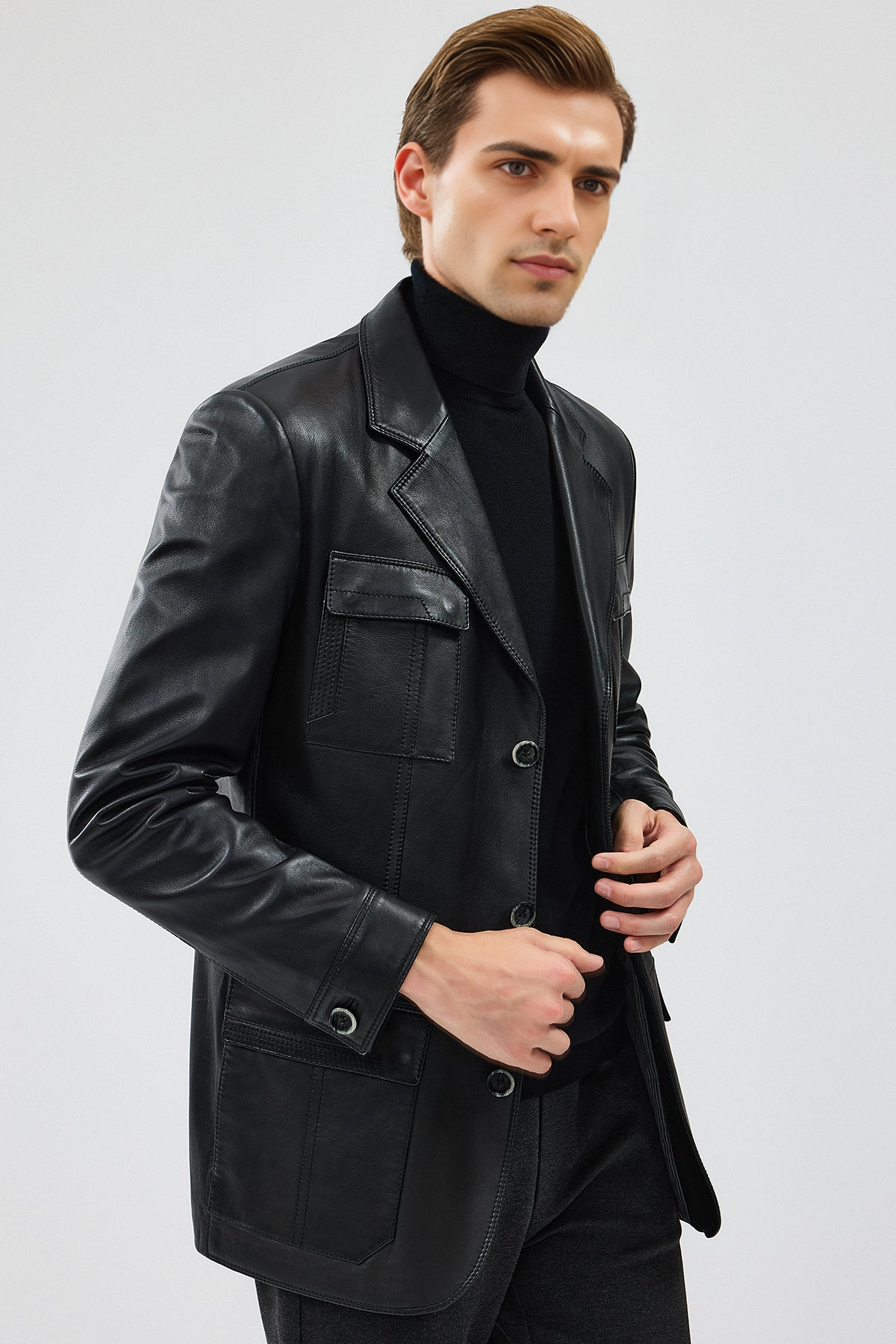 Black Blazer Leather Jacket For Men