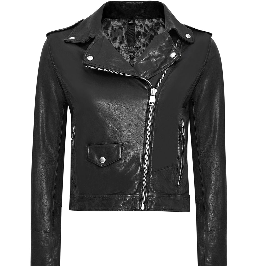 Black Double Breasted Leather Jacket For Women
