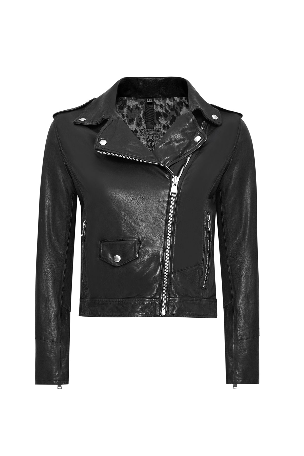 Black Double Breasted Leather Jacket For Women