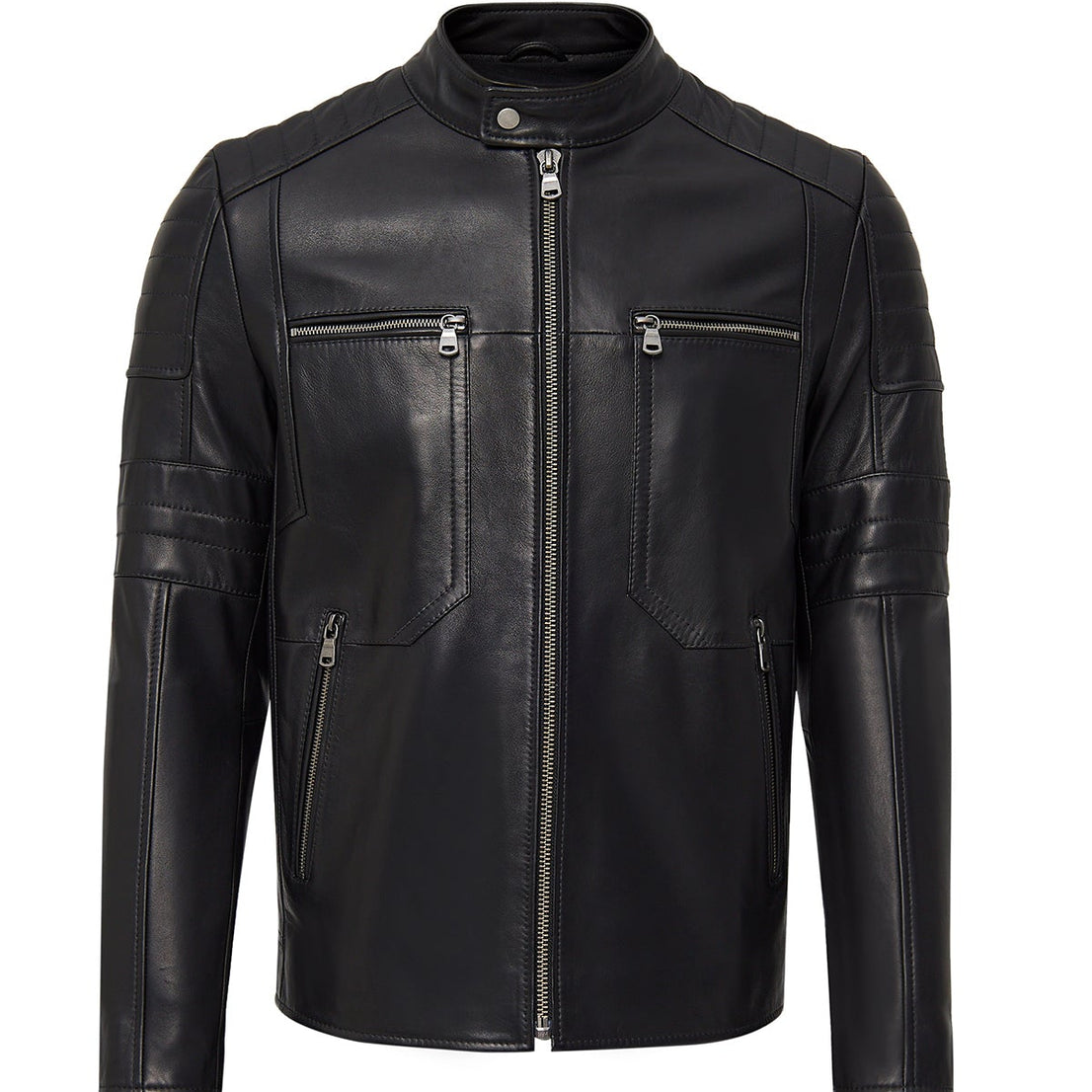 Black Judge Collar Leather Jacket For Men