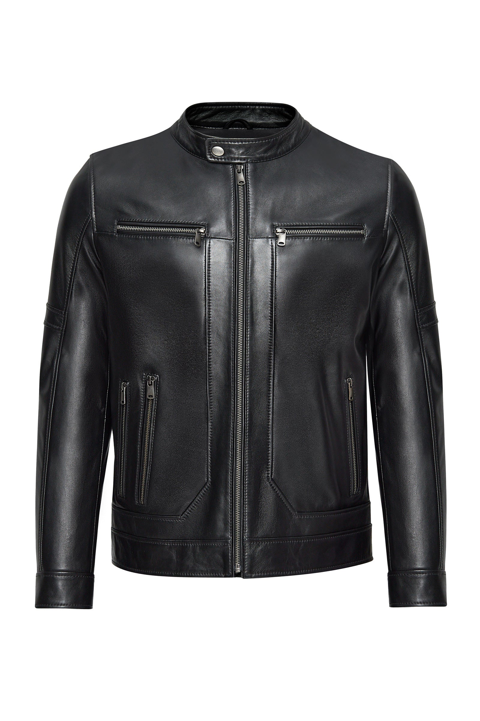 Black Judge Collar Leather Jacket For Men's