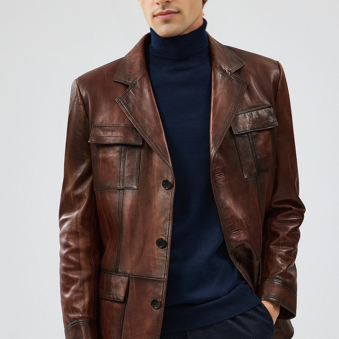 Brown Blazer Leather Jacket For Men