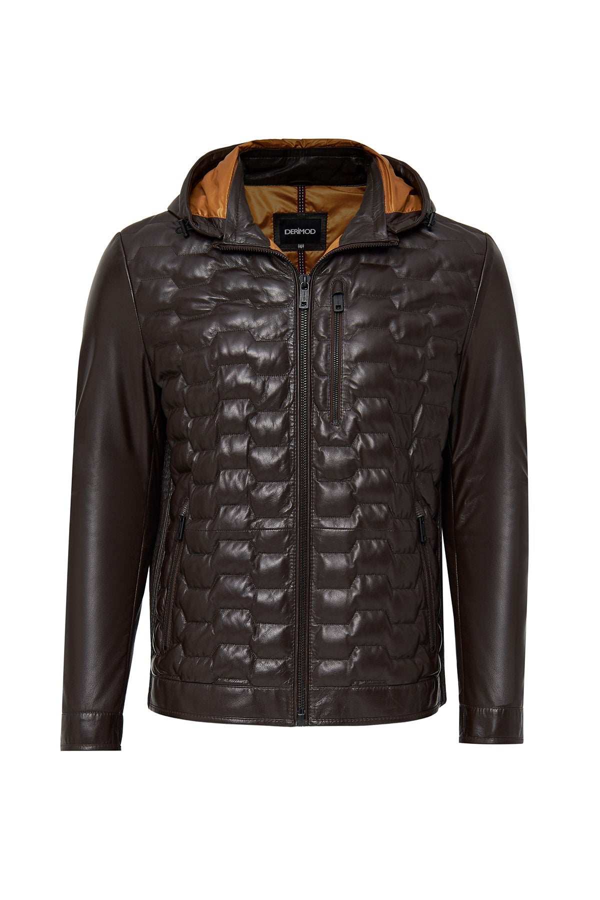 Brown Hooded Leather Jacket For Men