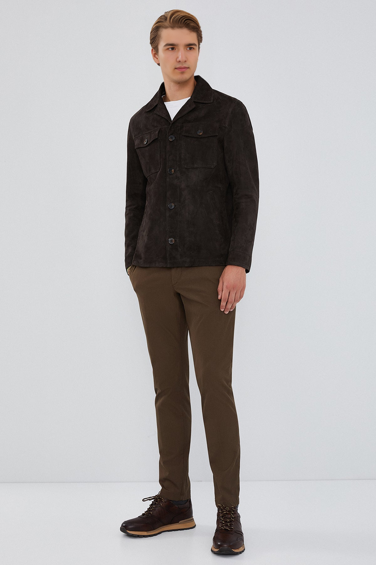 Brown Suede Blazer Leather Jacket For Men