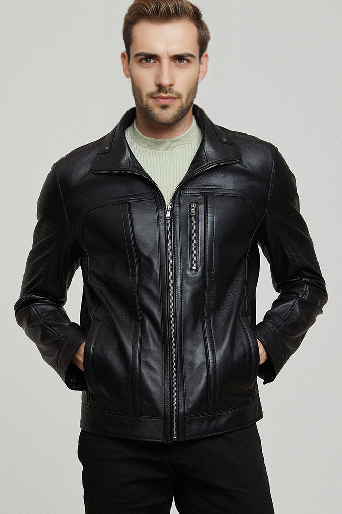 Bruno Black Leather Jacket For Men