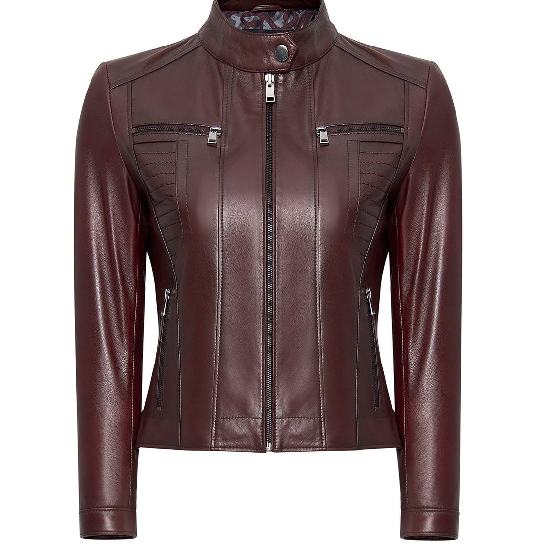 Burgundy Leather Jacket For Women