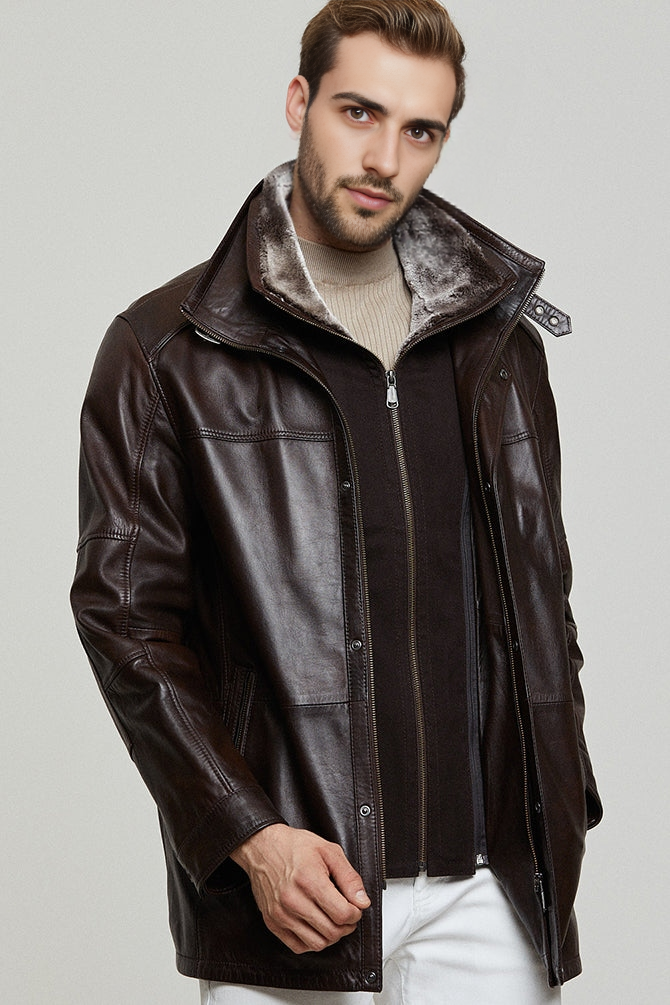 Eduardo Brown Leather Coat For Men