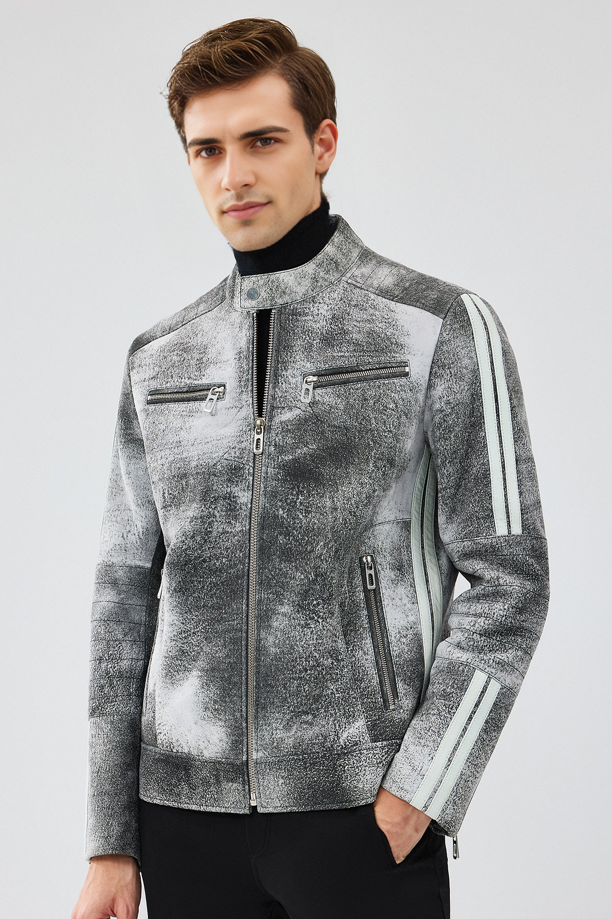 Gray Nubuck Leather Sport Jacket For Men