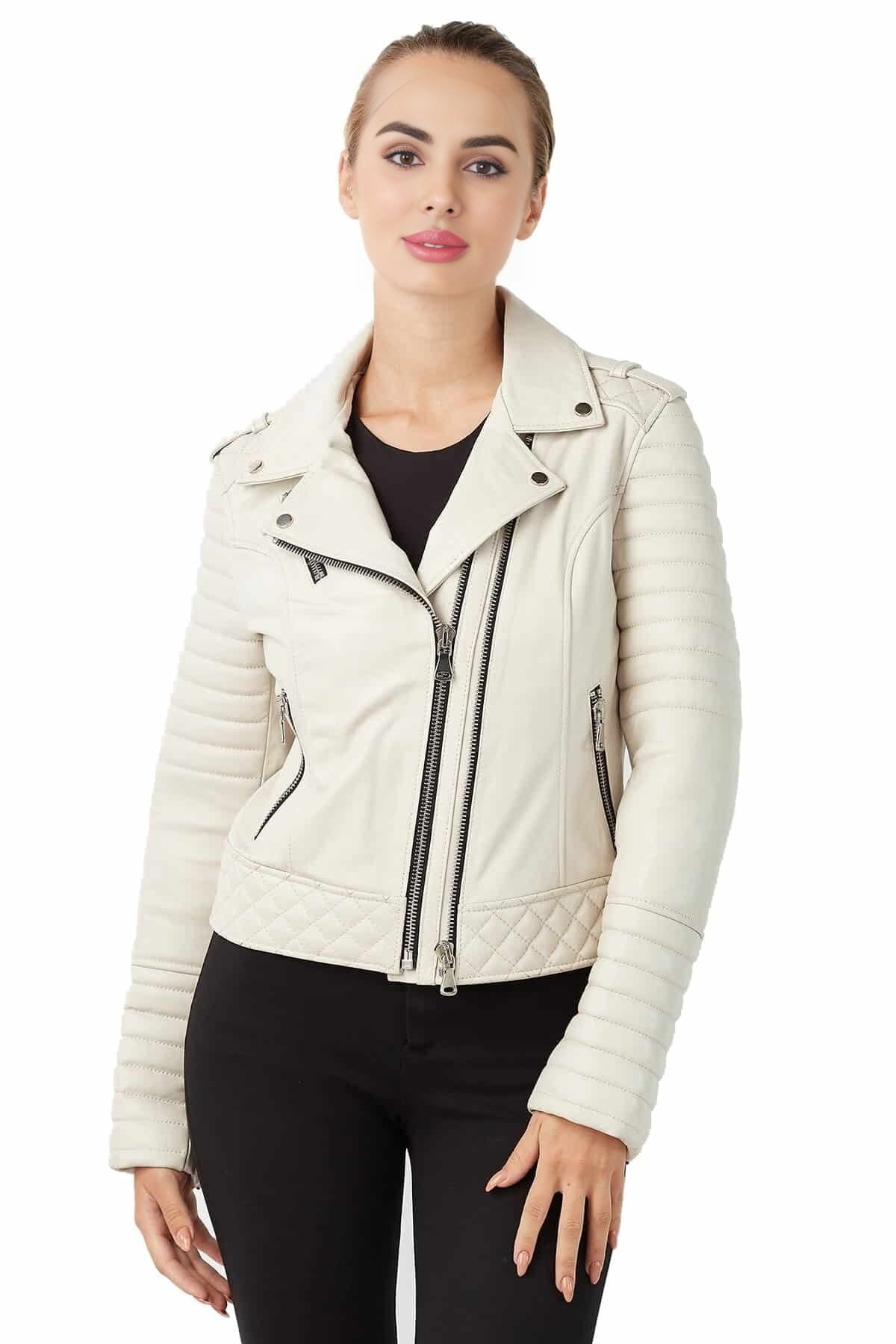 Emma Beige Stylish Leather Jacket For Women