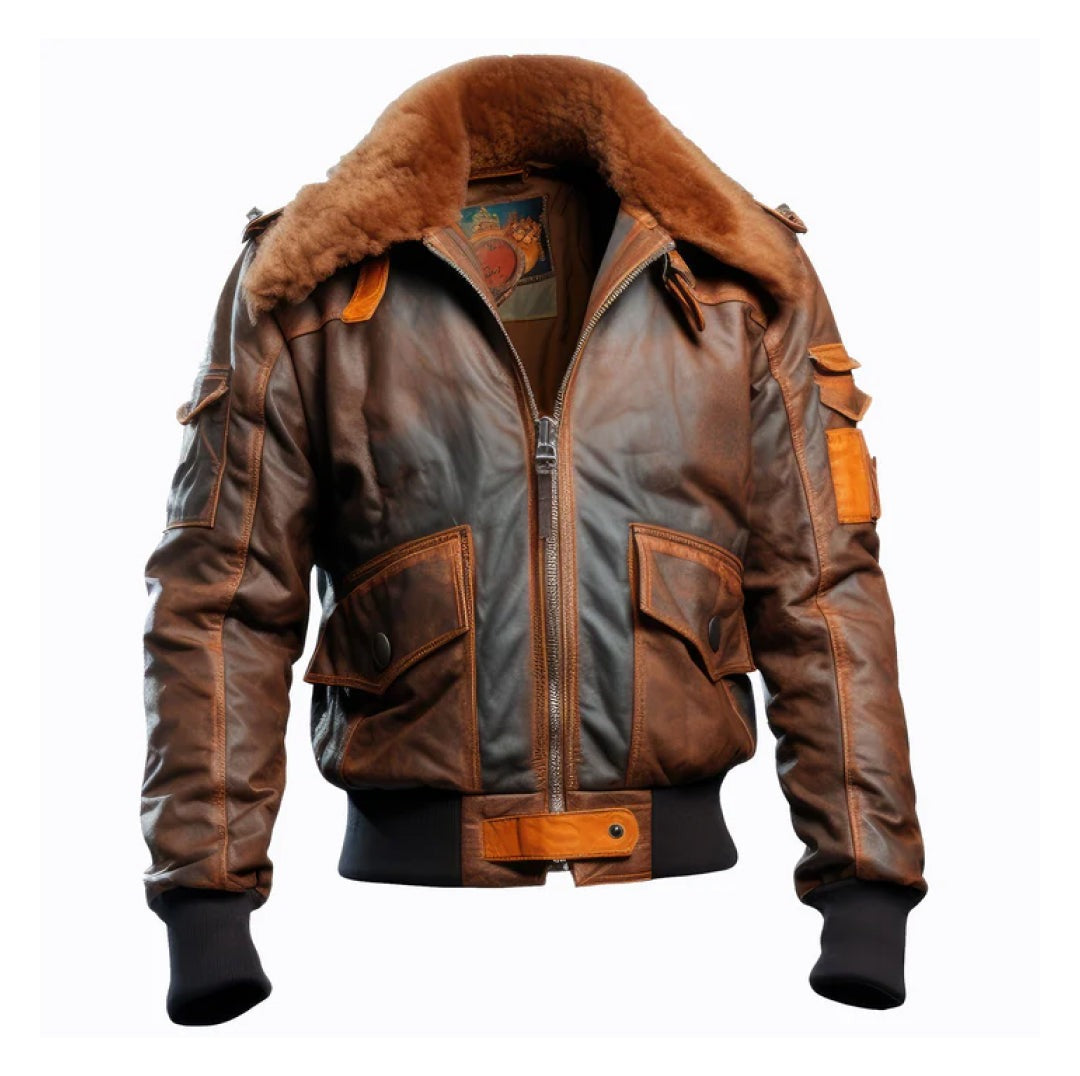 Matthew	Stylish Bomber Fur Collar Leather Jacket For Men