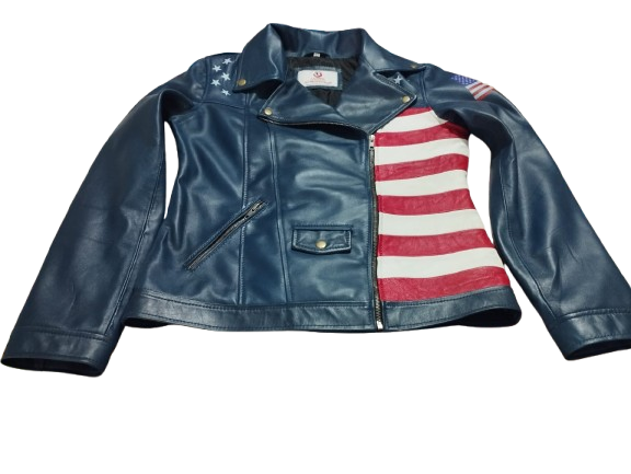 American Flag Stylish Biker Leather Jacket For Women