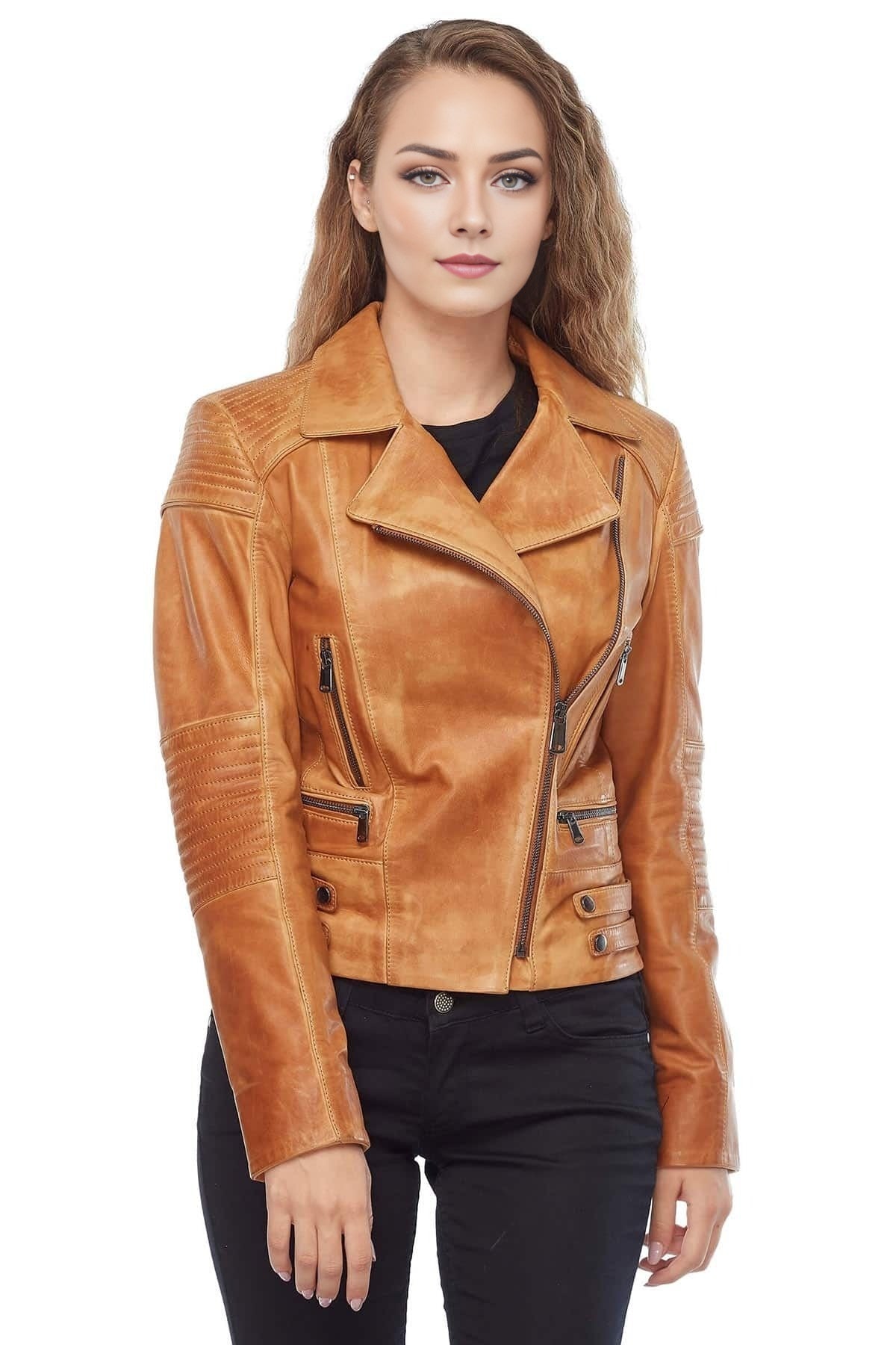 Journee Brown Distressed Leather Jacket For Women