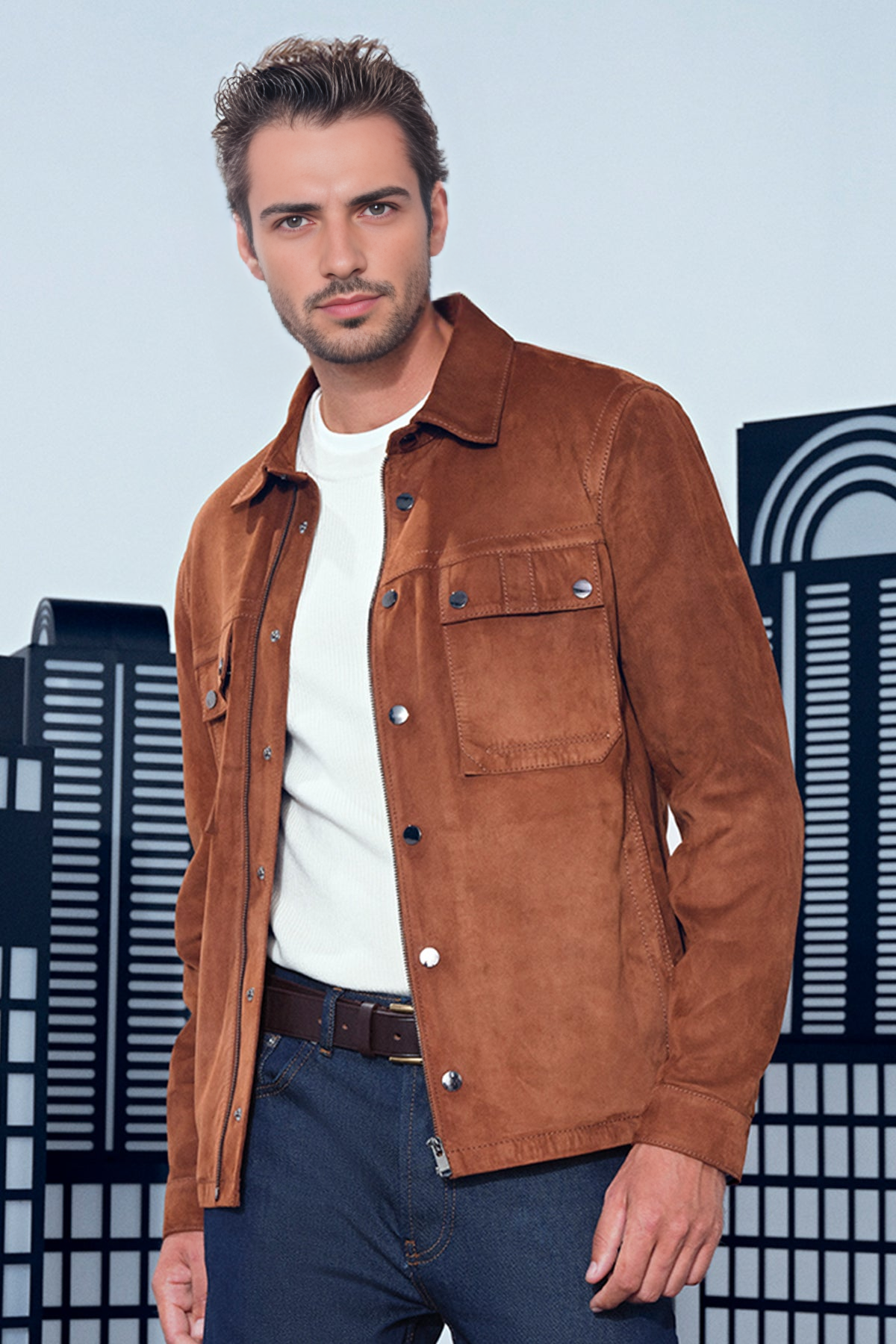 Gavi Brown Suede Leather Jacket For Men