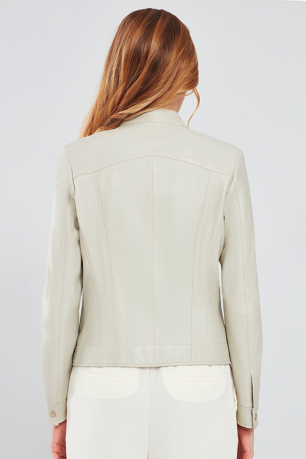 Marlyn Women's Short Biege Leather Jacket