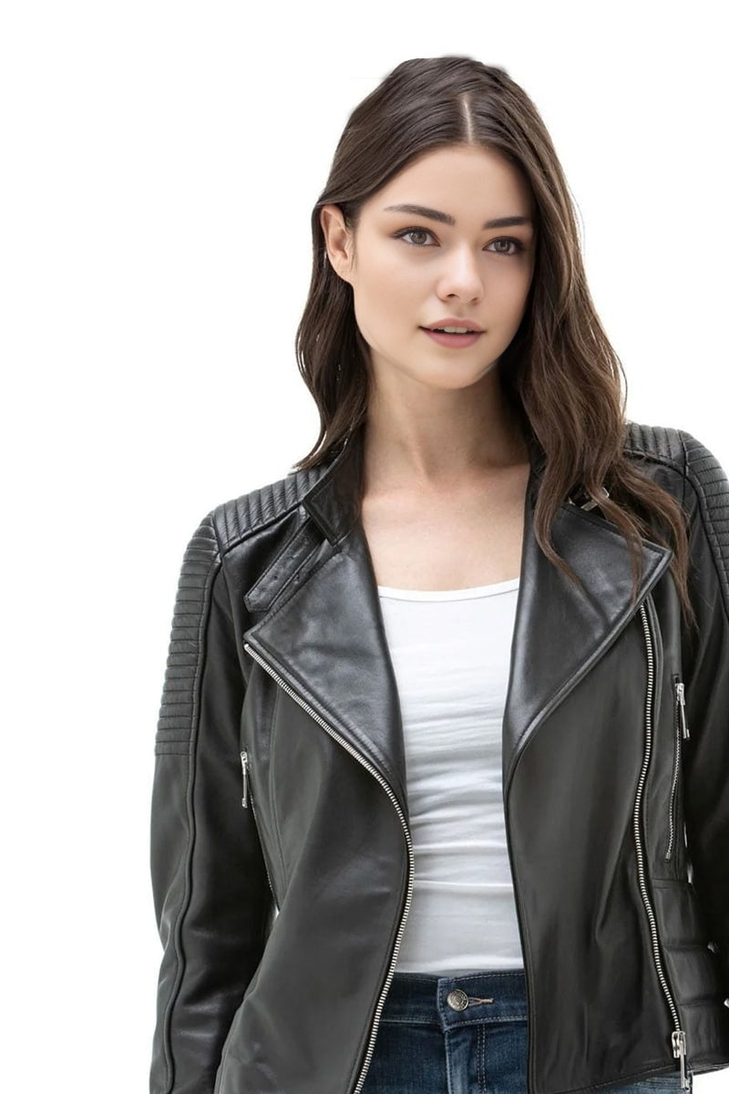 Catalina Black Leather Jacket For Women