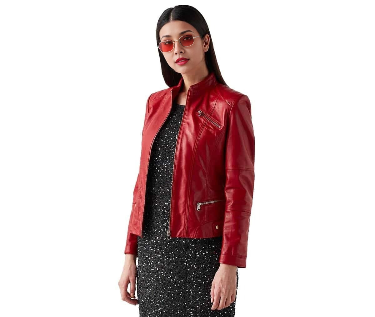Rabecca Red Motorcycle Leather Jacket For Women