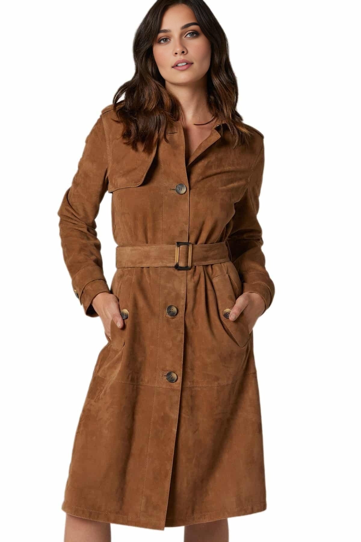 Betty Brown Suede Leather Coat For Women