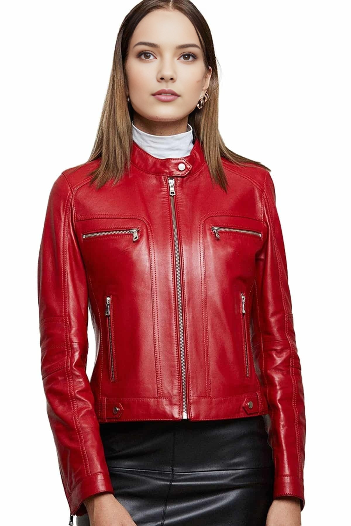 Savannah Red Biker Rider Leather Jacket For Women