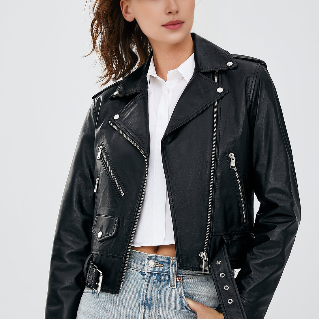 Newage Black Slim-Fit Biker Jacket For Women