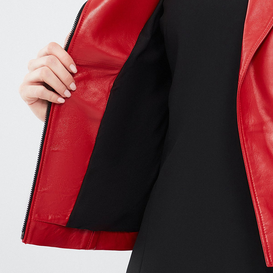 Kiara Red Slim-Fit Biker Leather Jacket For Women