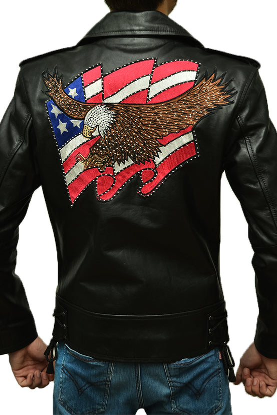 American Eagle Black Leather Jacket slim Fit