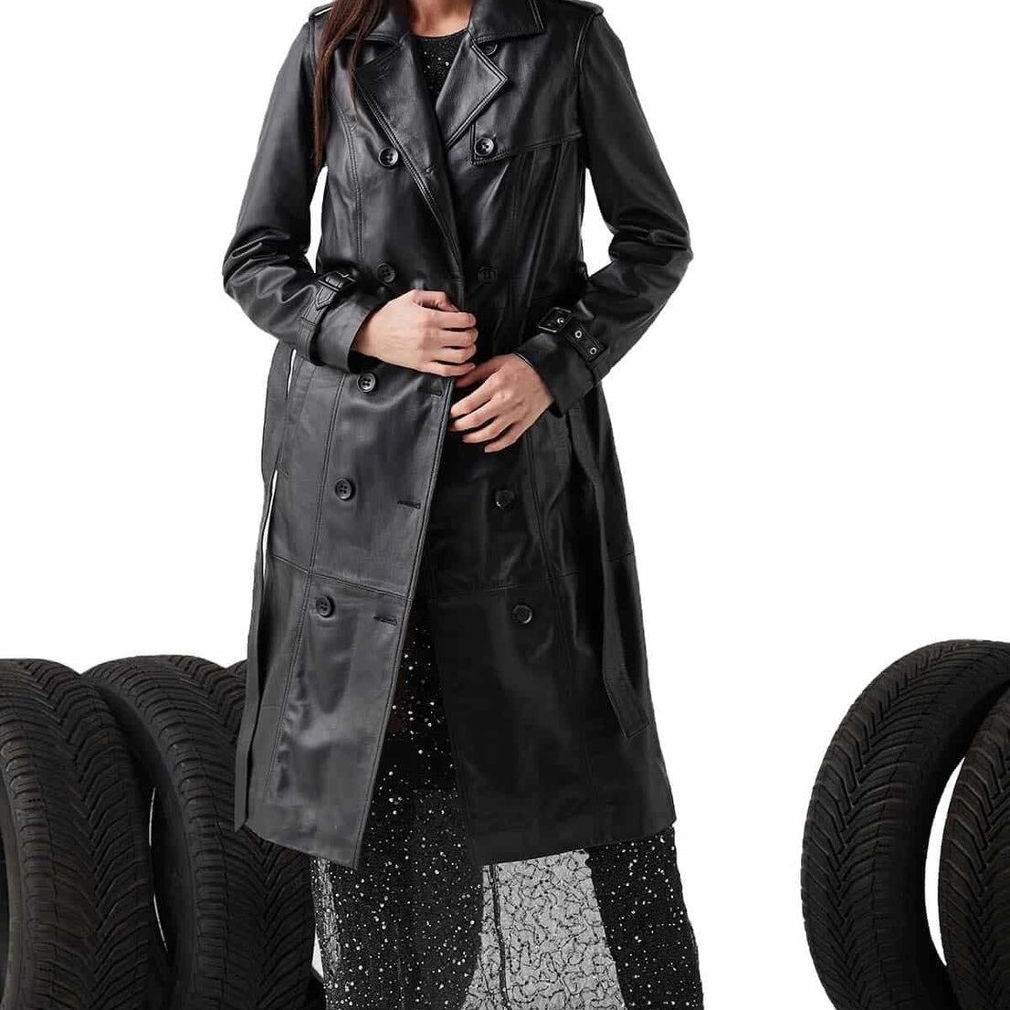 Lydia Black Long Trench Leather Coat For Women