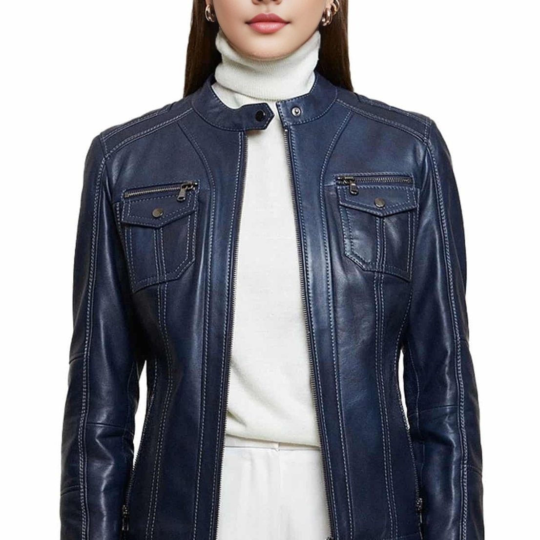 Aurora Blue Leather Jacket For Women