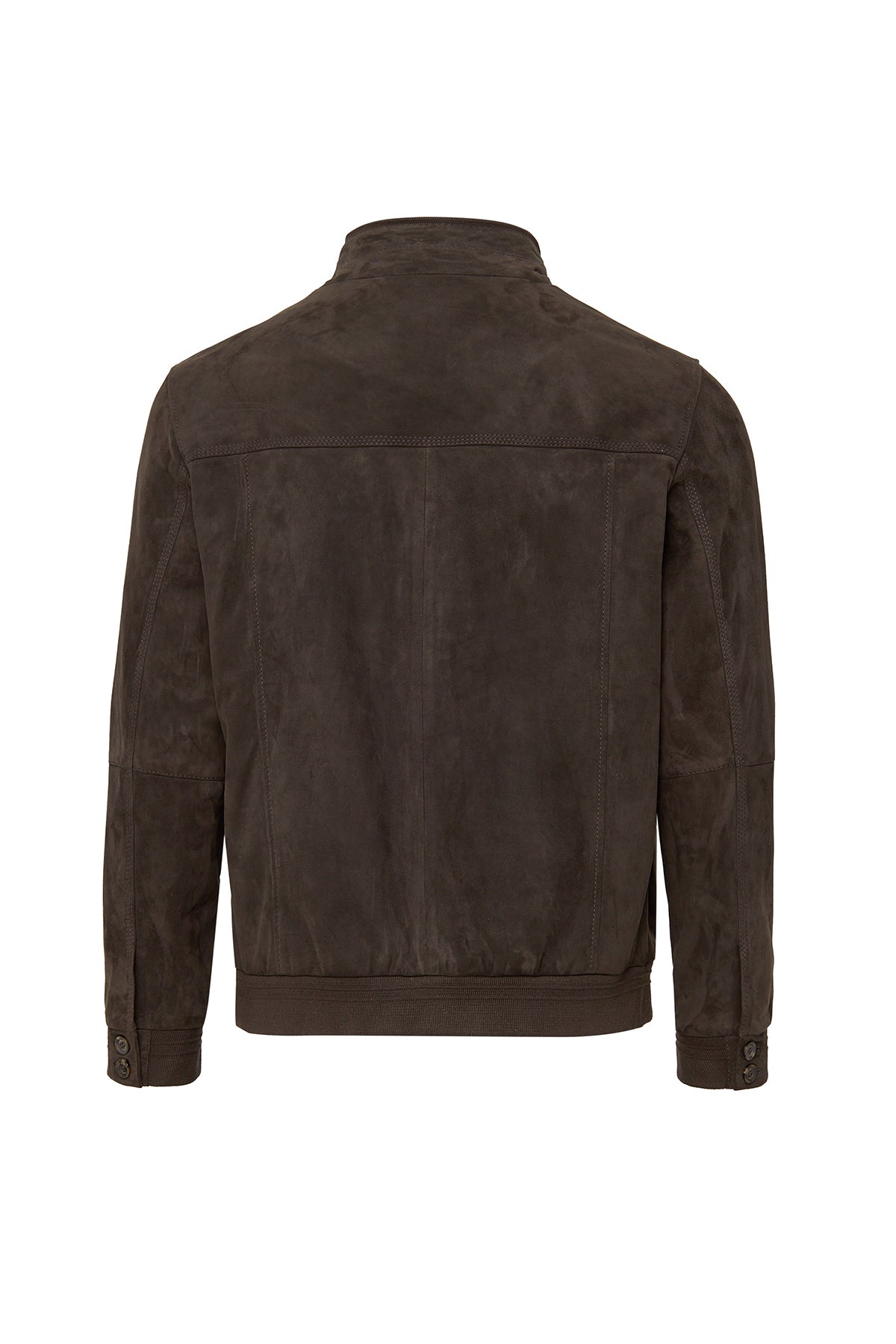 Marcelo Brown Mandarin Collar Suede Leather Jacket For Men