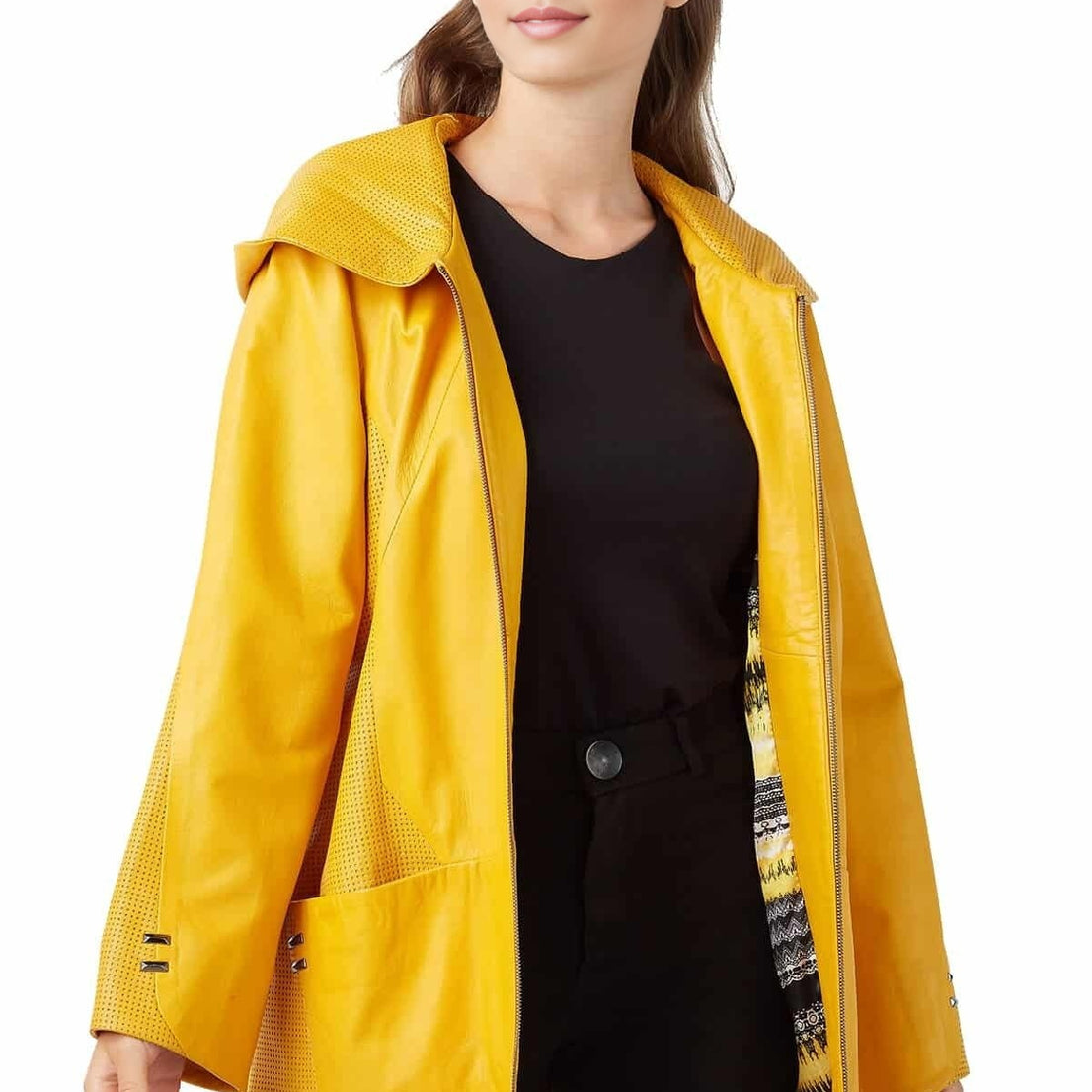 Violet Yellow Leather Coat For Women