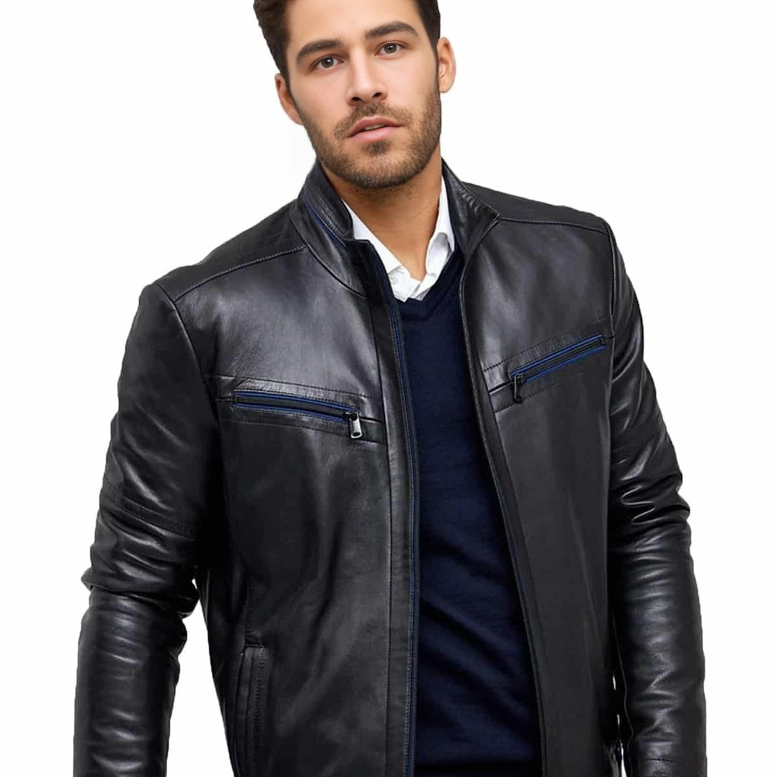 Lawrence Black Slim Fit Leather Jacket For Men