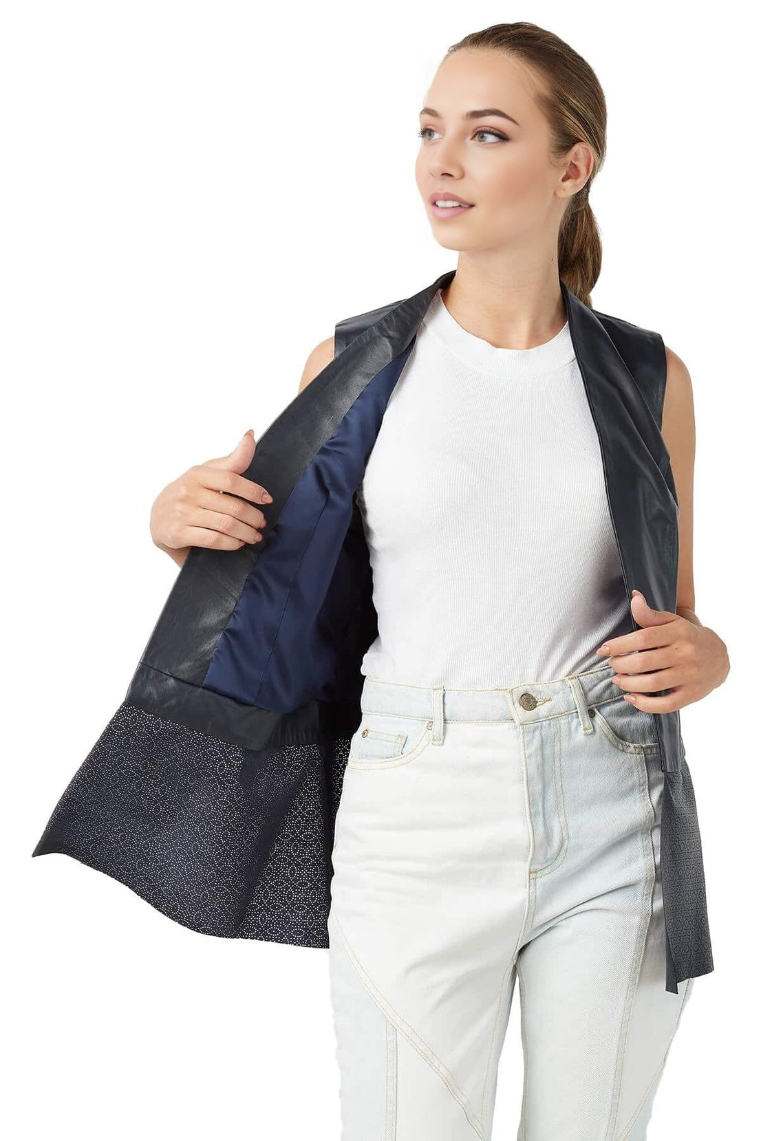 Makenzie Black Vest Leather Jacket For Women