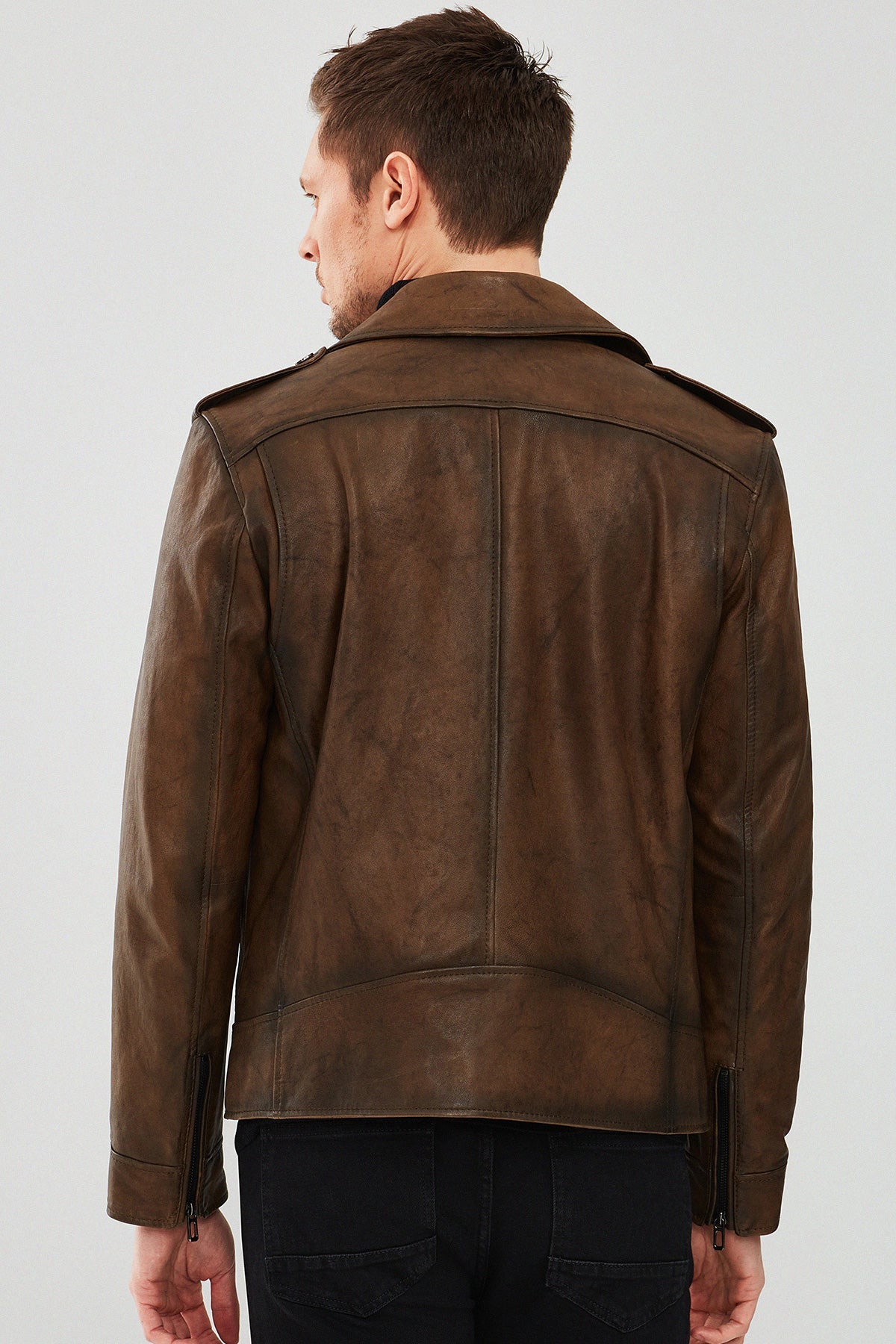 Carter Brown Biker Leather Jacket For Men