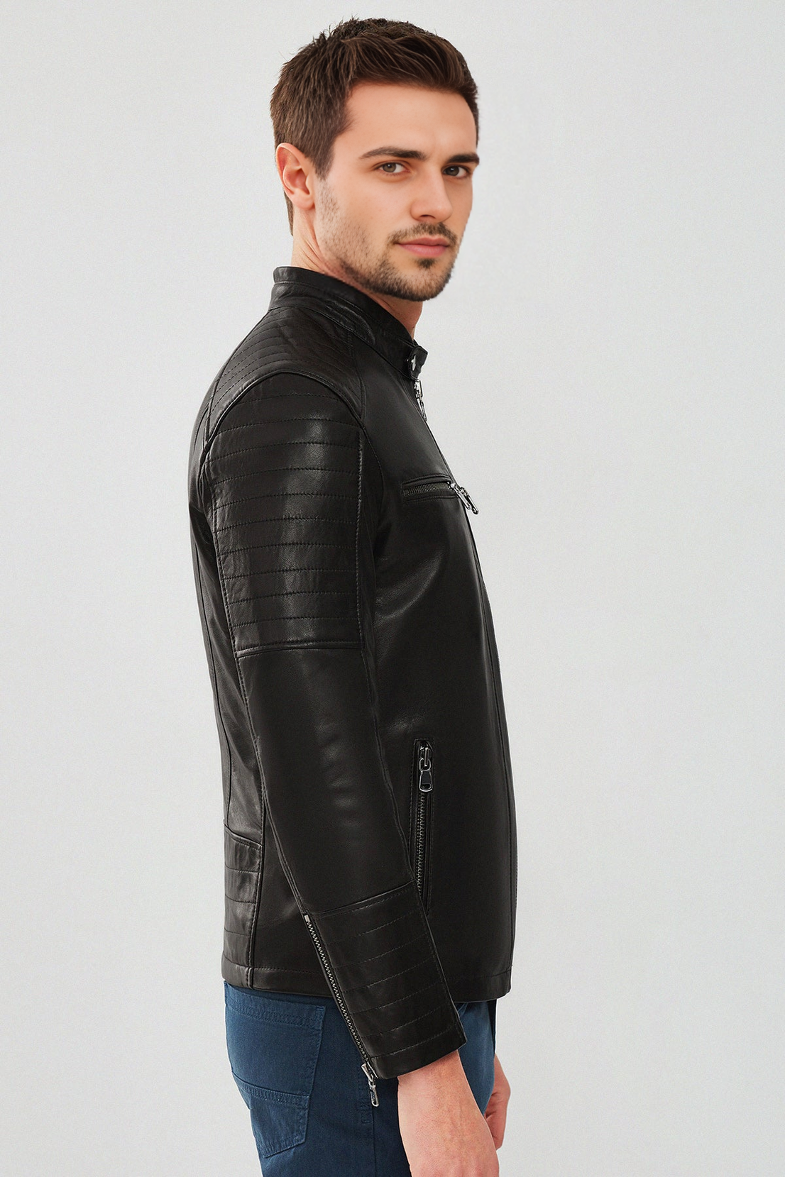 Dali Black Sport Leather Jacket For Men
