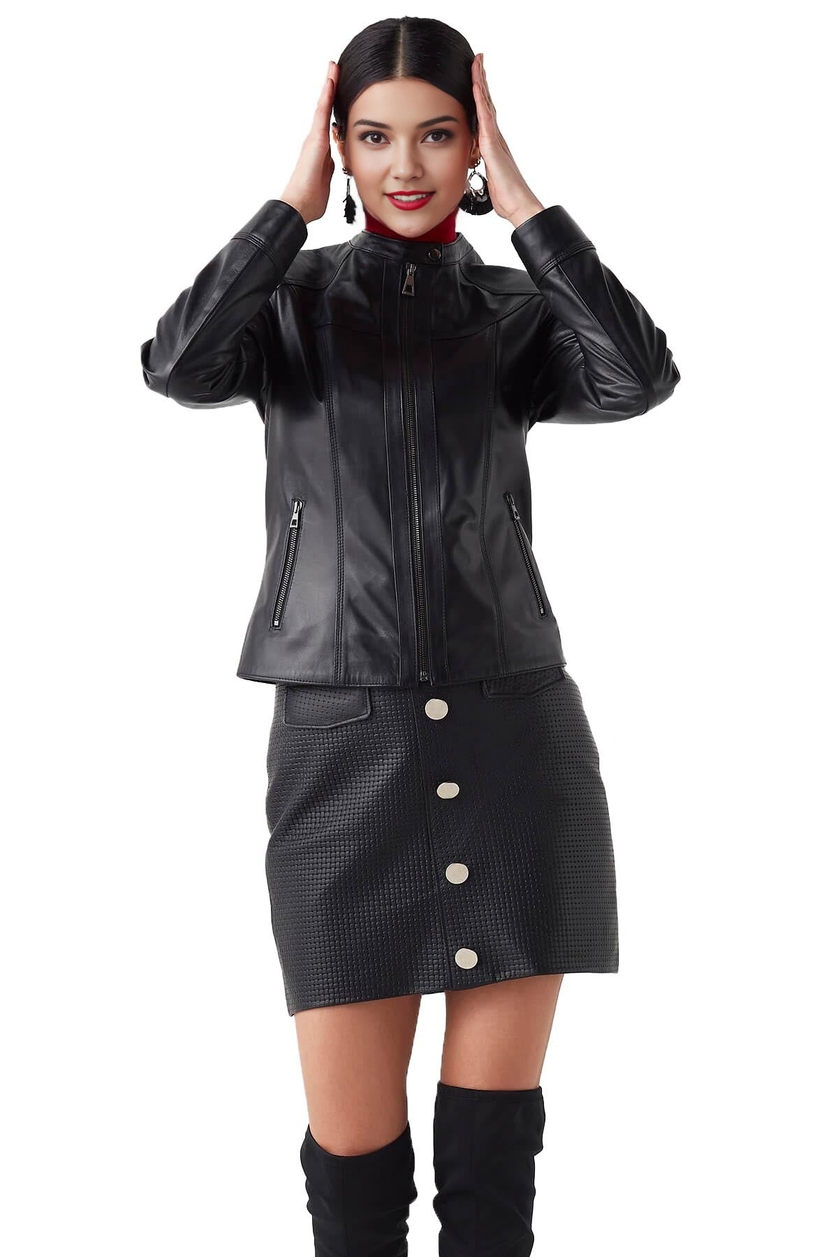 Maria Black Leather Jacket For Women