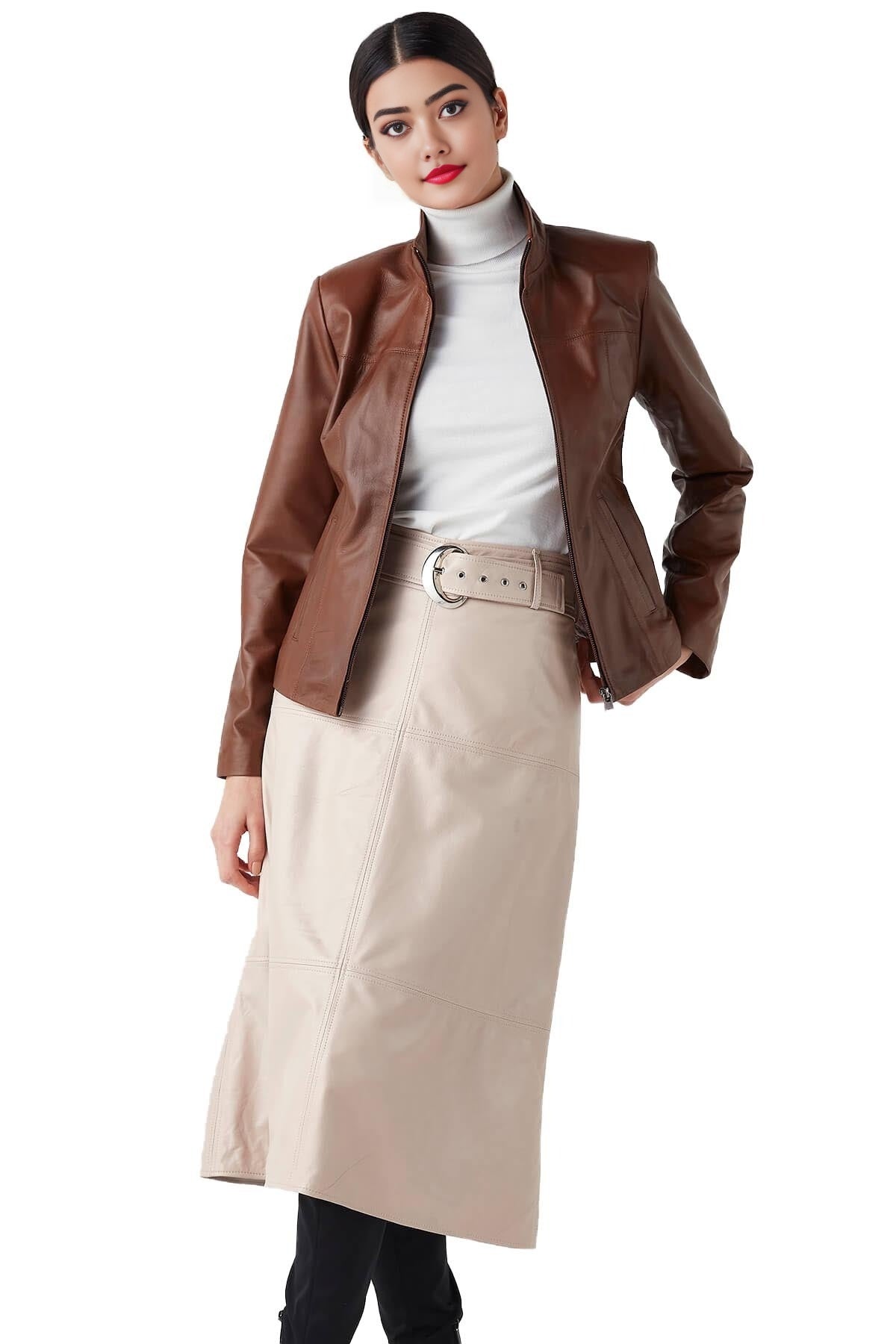 Hailey Brown Leather Jacket For Women