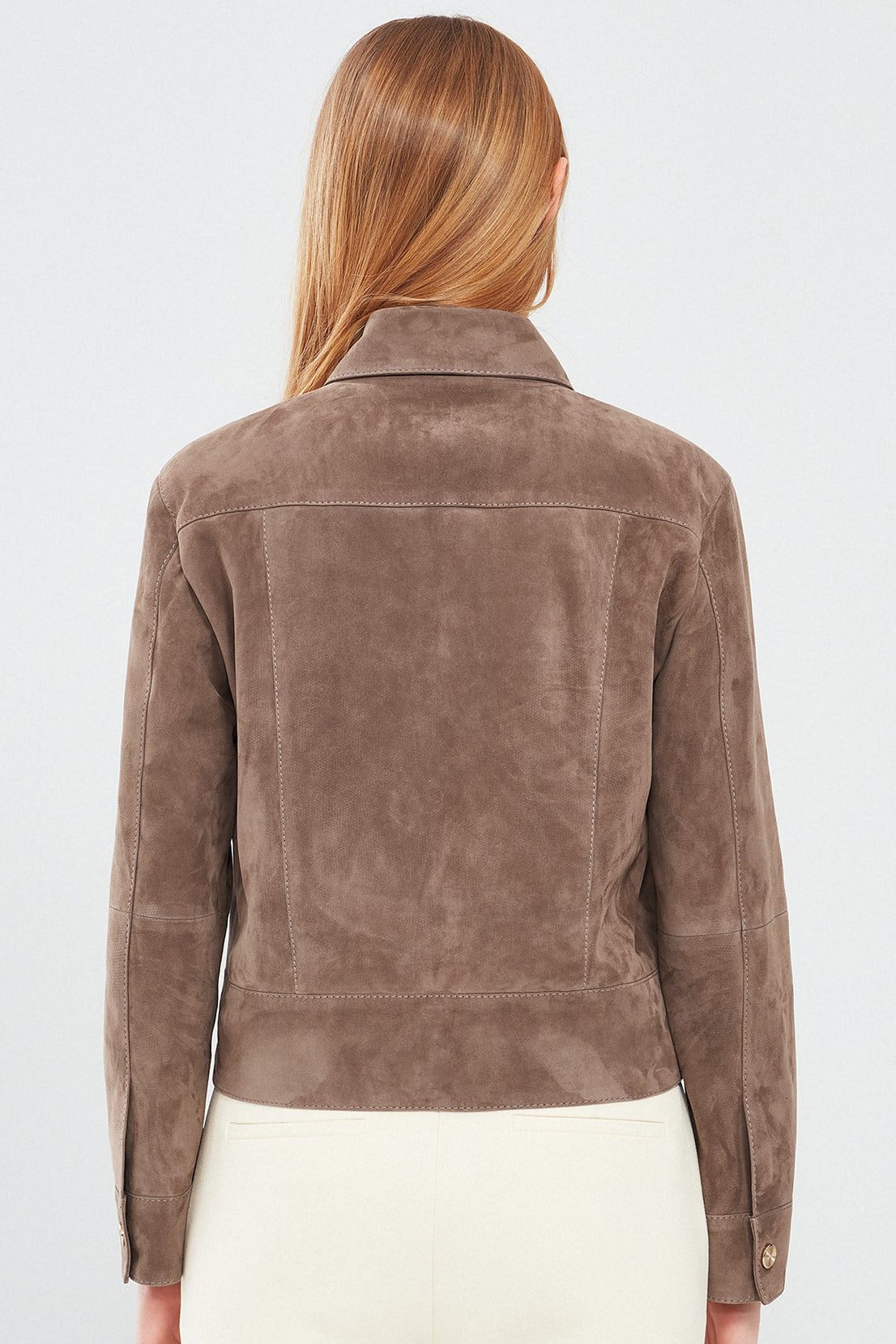 Amber Mink Shirt Collar Short Suede Leather Jacket For Women