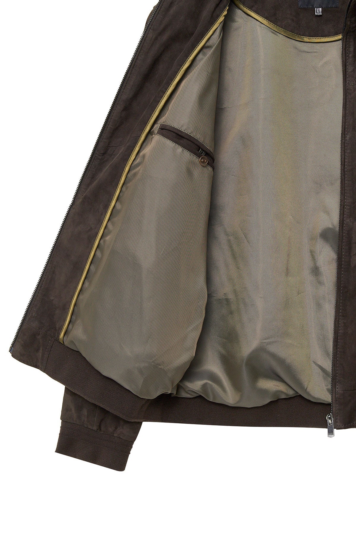 Marcelo Brown Mandarin Collar Suede Leather Jacket For Men